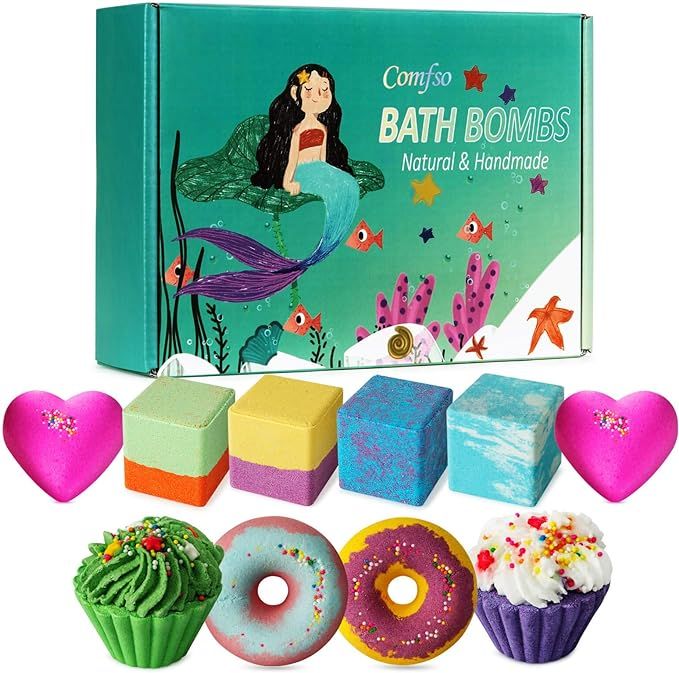 10 Bath Bombs for Kids, Bath Bomb Gift Set, Natural Bubble Bathbombs, Shea Butter Dry Skin Moistu... | Amazon (US)