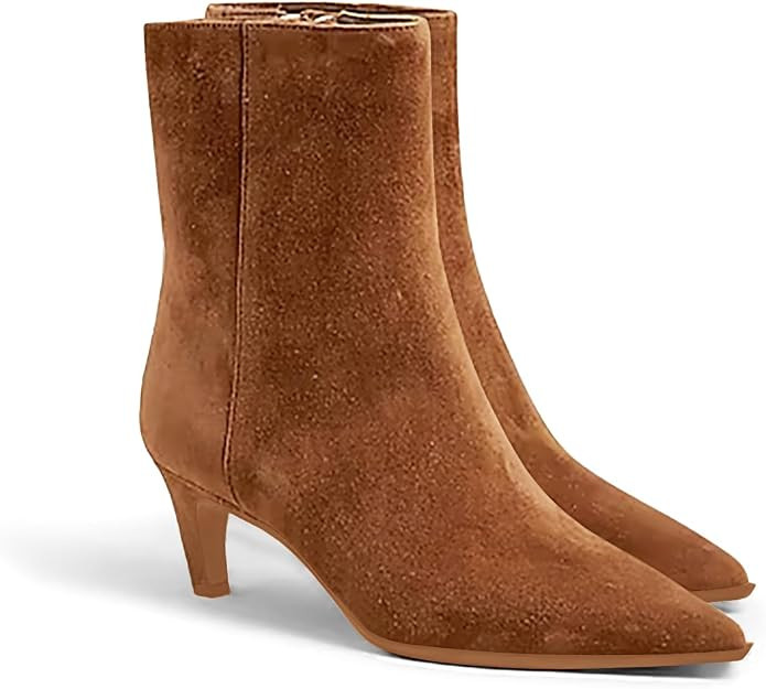 Coutgo Ankle Boots for Women Kitten Low Heel Pointed Toe Booties Side Zipper Fall Shoes | Amazon (US)