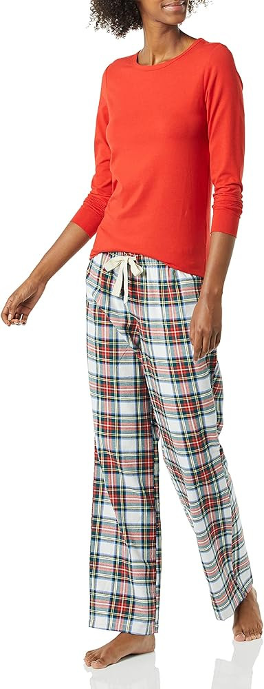 Amazon Essentials Women's Lightweight Flannel Pant and Long-Sleeve T-Shirt Sleep Set | Amazon (US)