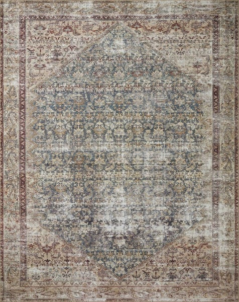 Georgie GER-04 Teal/Antique Ivory Printed Area Rug | Rugs Direct