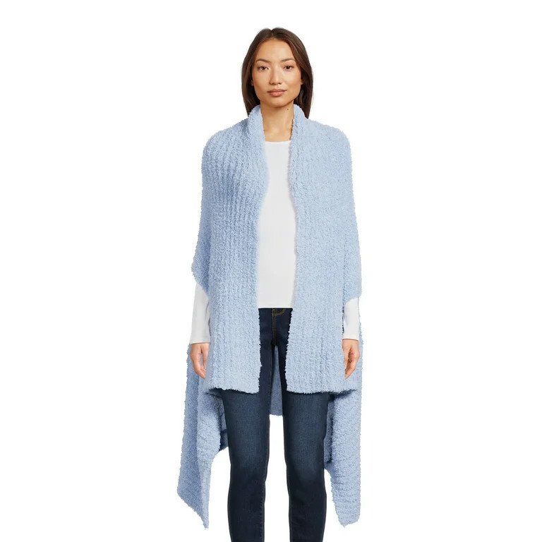 Time and Tru Women's Solid Cozy Ribbed Ruana Wrap | Walmart (US)