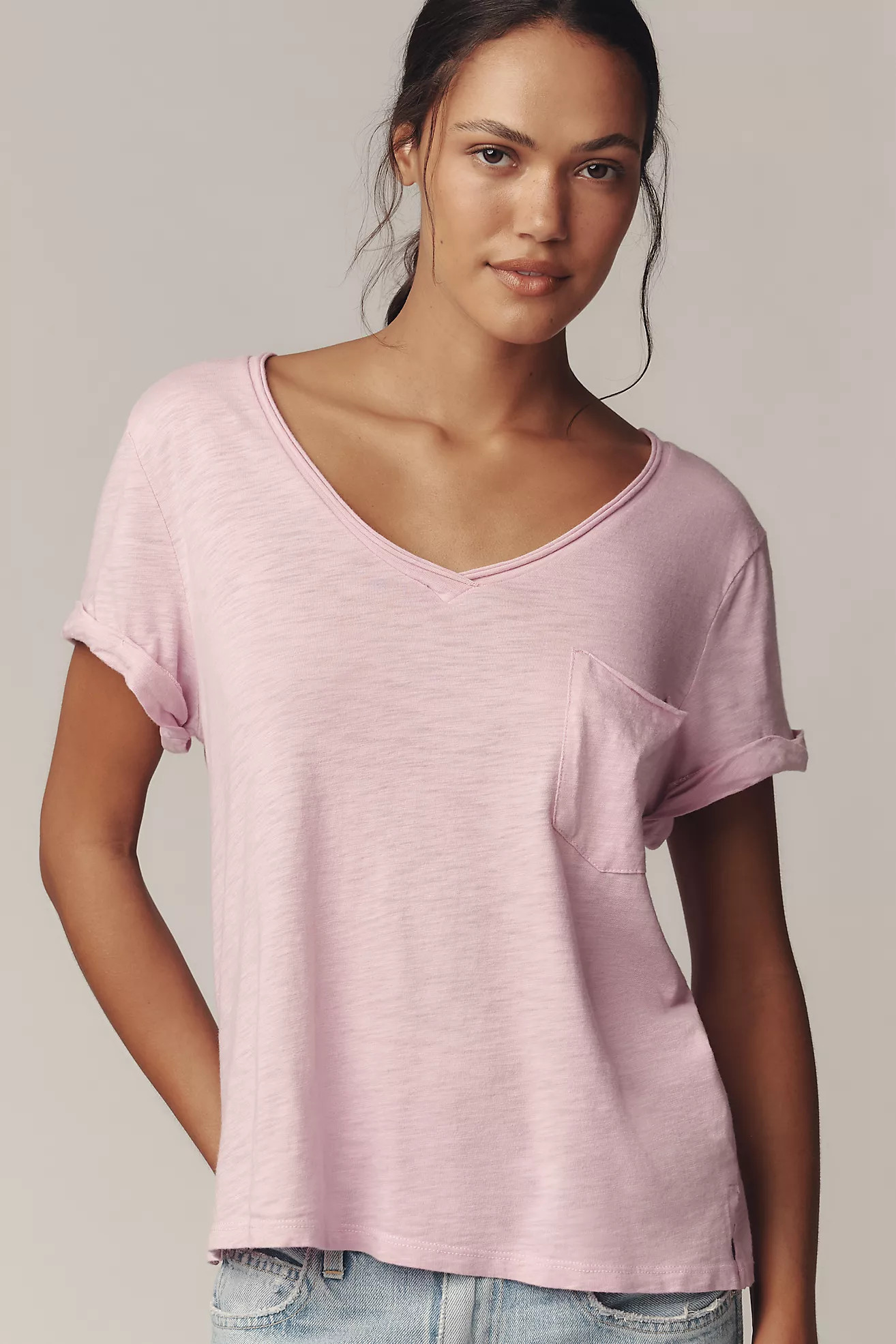 The Quinn Short-Sleeve V-Neck Tee by Pilcro | Anthropologie (US)