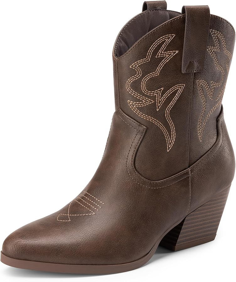 DREAM PAIRS Women's Cowboy Cowgirl Boots Embroidered Stitched Short Western Boots Low Chunky Heel... | Amazon (US)