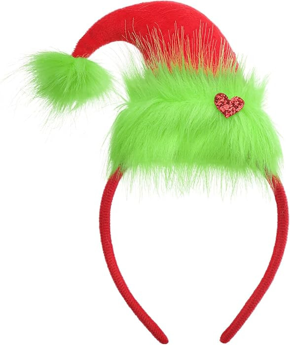 YanJie Christmas Furry Headbands for Women Green Santa Hat Headband Christmas Hats for Kids Grinc... | Amazon (US)