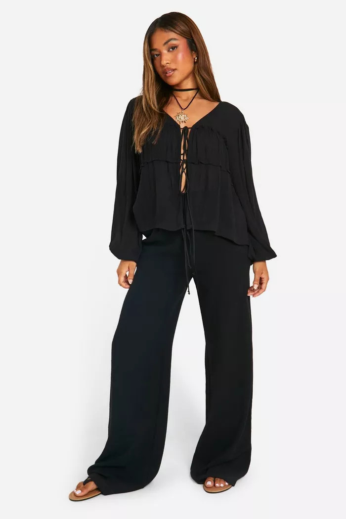 Petite Cheesecloth Shirred Top | Boohoo.com (UK & IE)