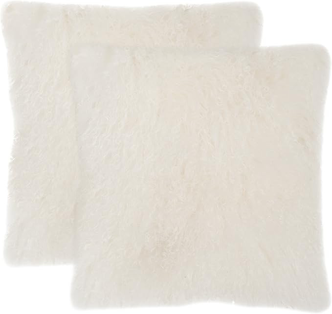 Safavieh Pillow Collection Throw Pillows, 20 by 20-Inch, Natural Sheepskin White, Set of 2 | Amazon (US)