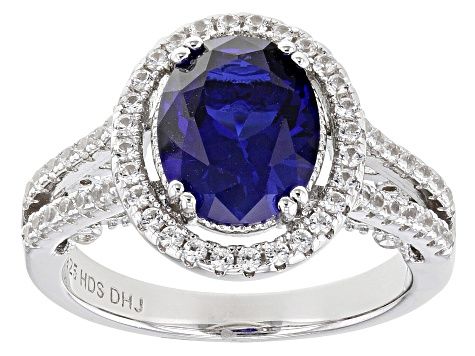 Blue Lab Created Sapphire Rhodium Over Sterling Silver Ring 3.83ctw - DOK1174 | JTV Jewelry