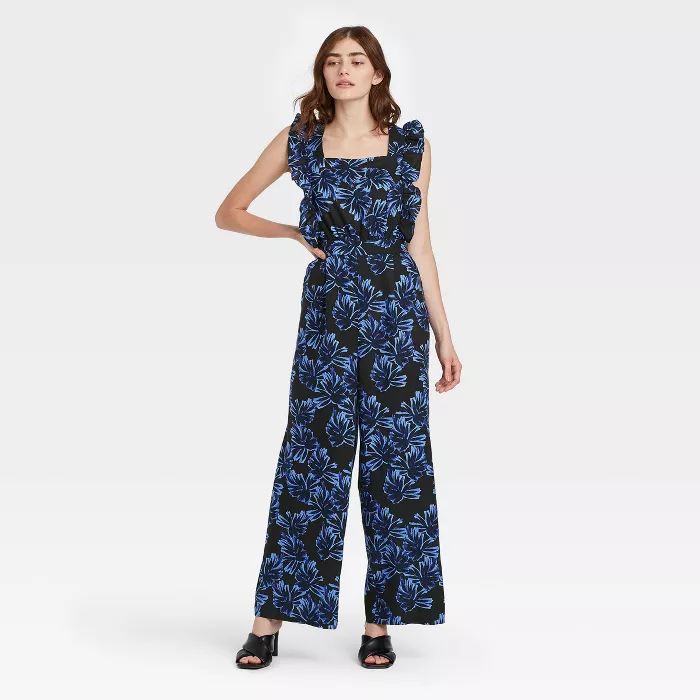 Women's Printed Ruffle Sleeveless Jumpsuit - Who What Wear™ Blue | Target