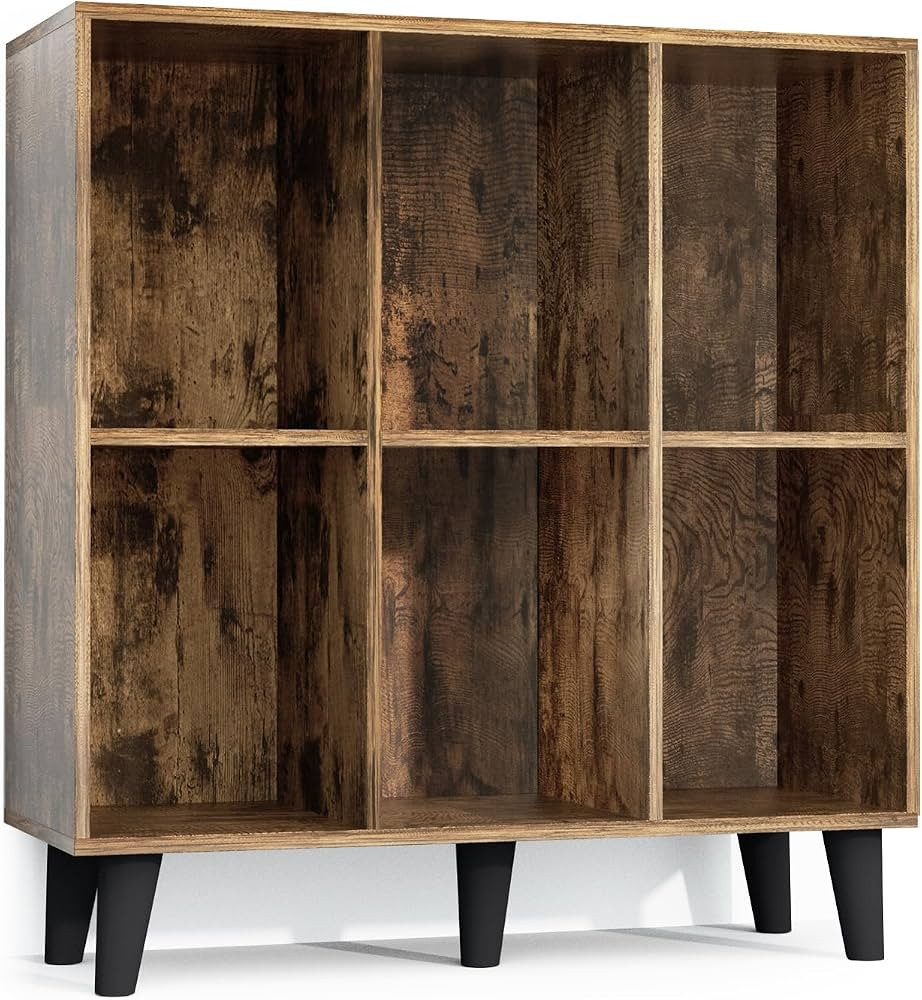 Cube Bookshelf,2 Tier Mid-Century Rustic Brown Modern Bookcase with Soild Wood Legs,Open Storage ... | Amazon (US)