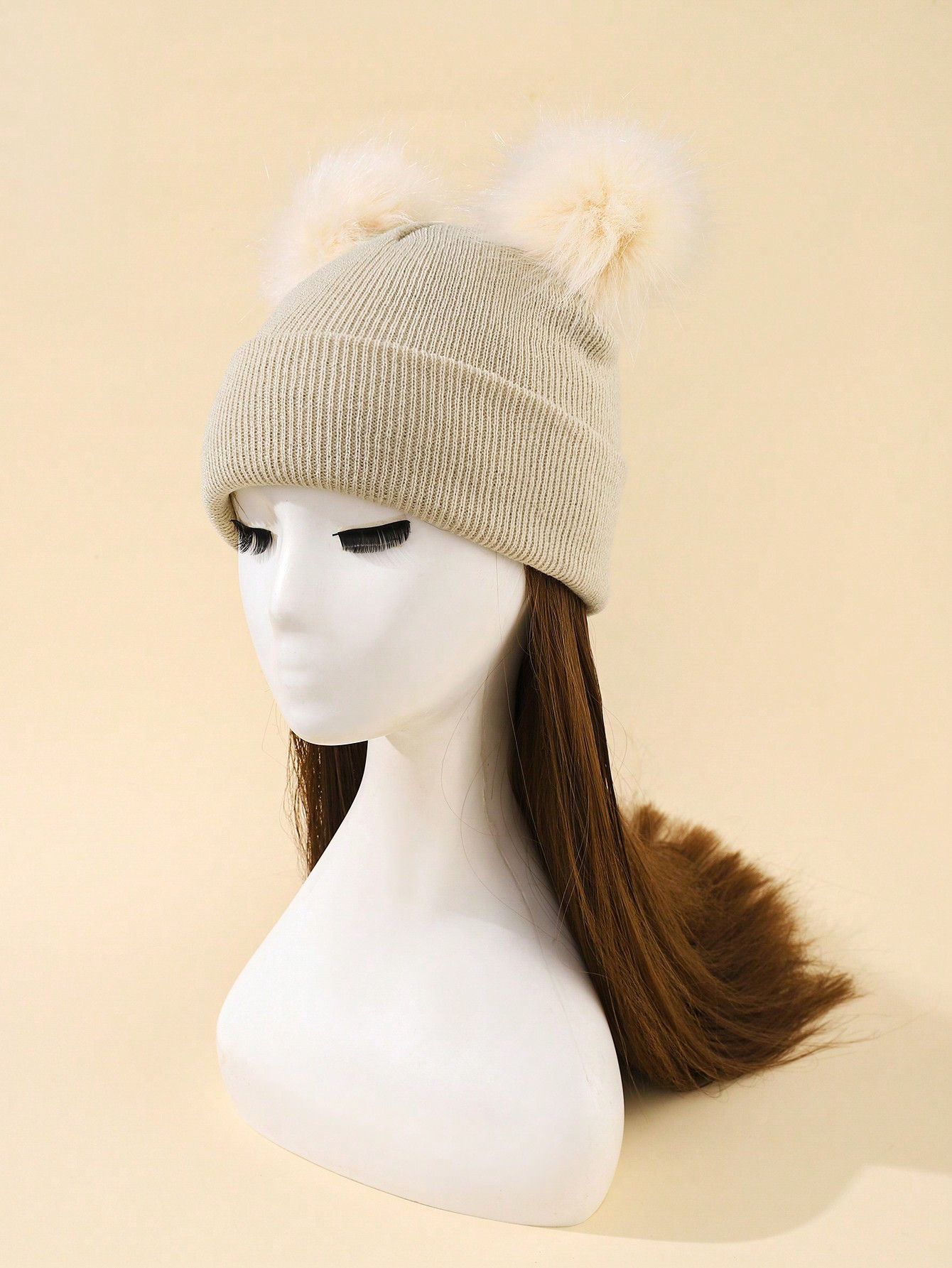 Double Pom Pom Knit Beanie Hat, Suitable For Winter Use4.93(1000+) | SHEIN