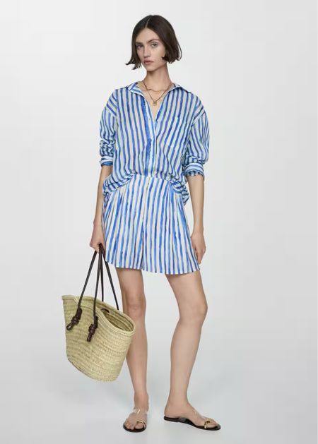 I love a set for summer and this blue and white striped set from Mango is a great price and the pieces make great separates. I especially love the tailored look of these shorts and the hand painted design of the blue and white stripes! 

#LTKfindsunder50 #LTKfindsunder100