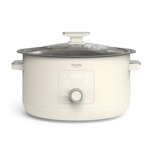 Martha Stewart 8 QT Slow Cooker, Programmable with Timer, 3 Heat Settings (Low, High, Warm), Nonstick Ceramic Removable Crock, Stovetop & Oven Safe, Glass Lid, Simmer, Reheat, Warm, Linen | Amazon (US)