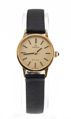 Omega Women's Gold-Plated Deville Hand-Winding Watch w/ Leather Band | eBay US