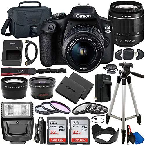 Canon EOS 2000D (Rebel T7) DSLR Camera with EF-S 18-55mm f/3.5-5.6 Lens & Deluxe Accessory Bundle... | Walmart (US)