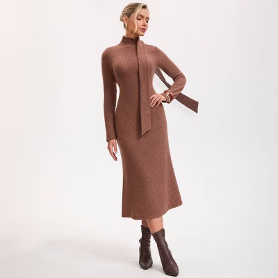 Women's Long Sleeve Fishtail Midi Sweater Dress - A New Day™ Brown | Target