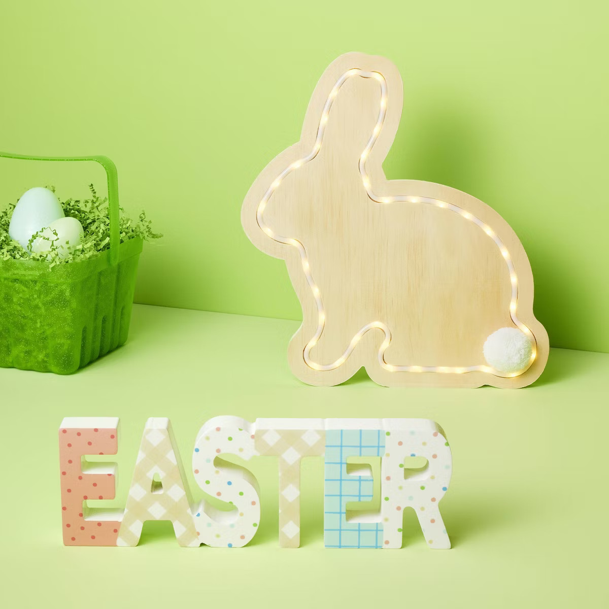 12" Easter Natural Wood Bunny with Faux Neon - Spritz™ | Target
