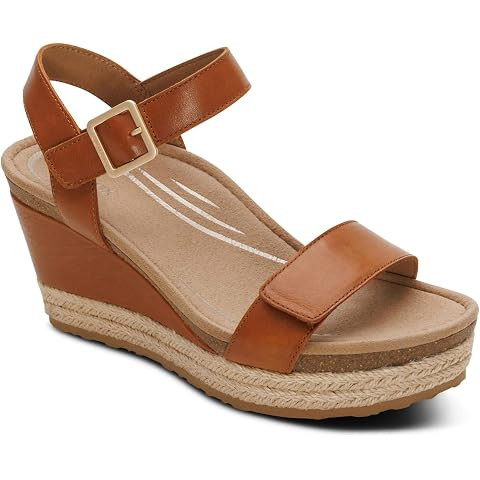 Amazon.com | Aetrex Women’s Sydney Orthopedic Quarter Ankle Strap Espadrille Wedge Sandals – ... | Amazon (US)