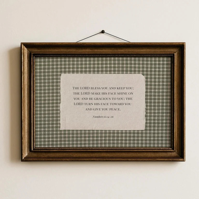 Vintage Green Gingham Christian Wall Art The Blessing Striped Bible Verse Rustic Home Decor | Walmart (US)