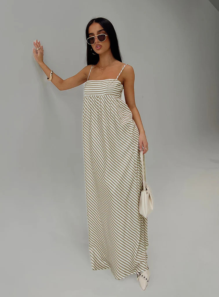 Pansotti Maxi Dress Beige / White Stripe | Princess Polly US