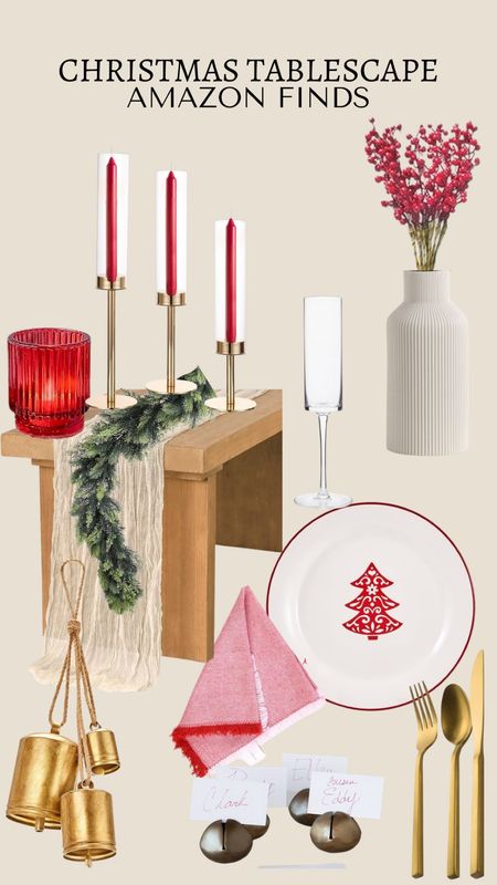 Christmas tablescape idea all from Amazon! Loving the red for the holidays!


Votives, tapered candles, vase, Christmas plates, bells, garland, runner, name cards, table decorr

#LTKHoliday #LTKhome #LTKparties