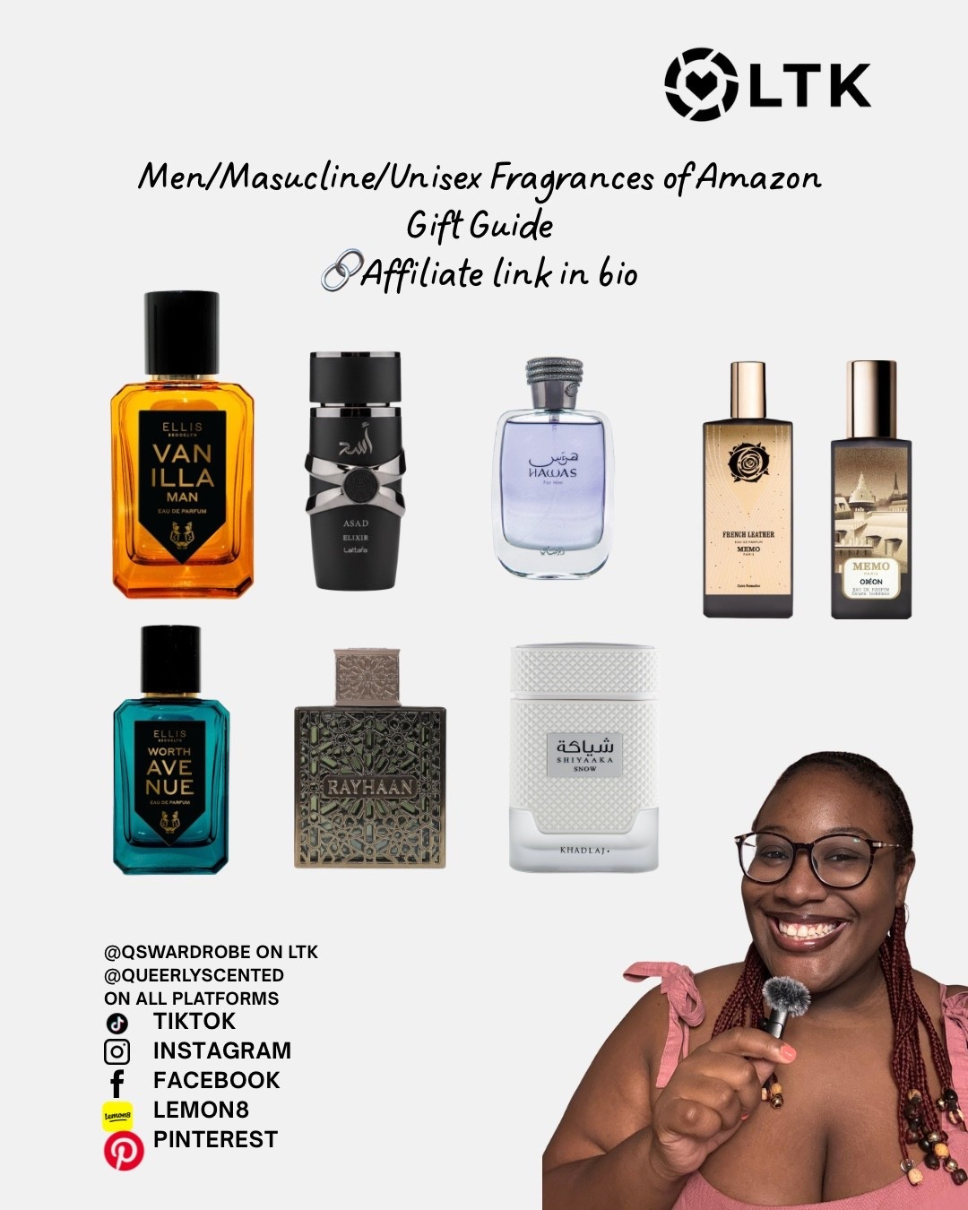 #paidlink on my website 
Looking for Affordable fragrances?
Looking for men’s fragrances?
Looking for masculine fragrances?
Looking for unisex fragrances?
Amazon has amazing items: 
Memo Paris
Niche brands 
Middle Eastern/Arabic 
Ellis Brooklyn

There so much more shop my post in bio! I’ll tag them to gift guides and to posts. 

#perfume
#amazonaffiliate
#giftguide 
#amazon

#LTKBeauty #LTKGiftGuide #LTKMens