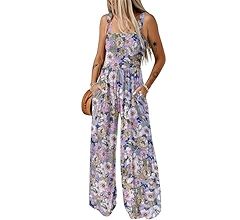 Happy Sailed Womens Overalls Casual Floral Print Summer Sleeveless Jumpsuit Wide Leg Long Pants R... | Amazon (US)