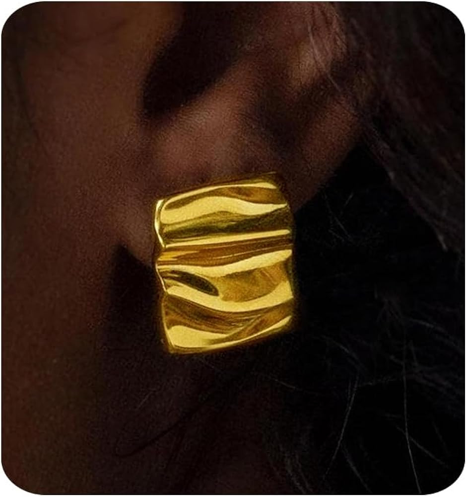 Chunky Gold Earrings for Women Trendy 14K Gold Plated Statement Stud Earrings Hypoallergenic Ligh... | Amazon (US)