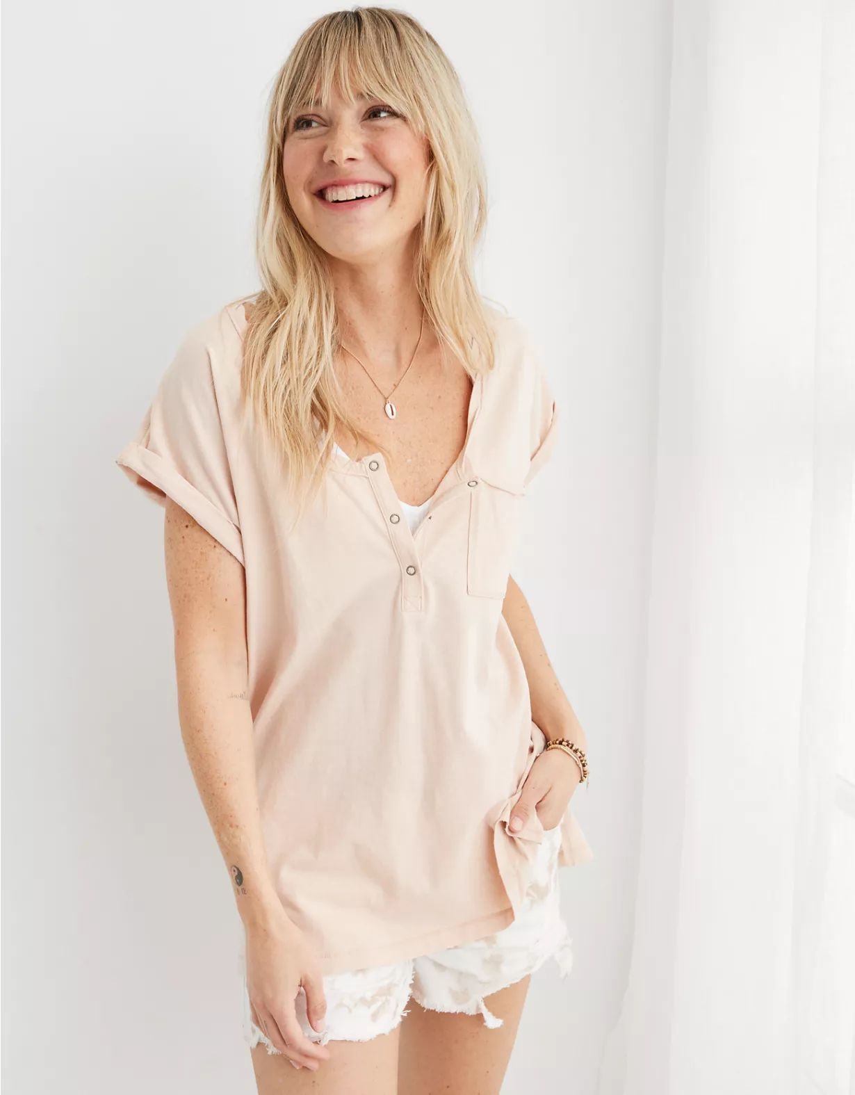 Aerie Oversized Henley T-Shirt | American Eagle Outfitters (US & CA)