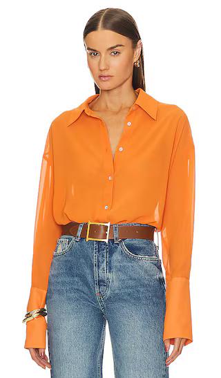 Sheer Button Slim Shirt in Orange | Revolve Clothing (Global)