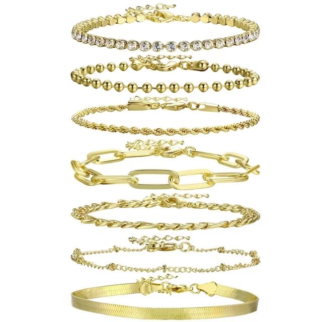 Emibele Gold Bracelets for Women Girls, 14K Real Gold Plated Link Chain Bracelets Stack Gold Bead... | Walmart (US)