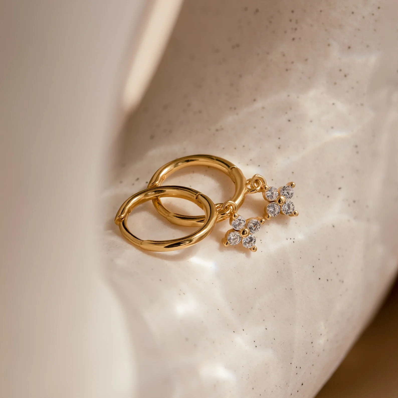 Gold Diamond Flower Drop Huggie Hoop Earrings | Caitlyn Minimalist | Caitlyn Minimalist
