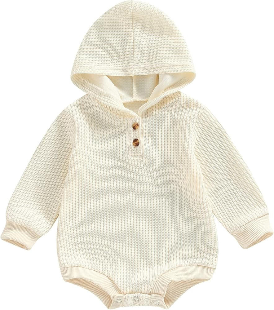 Thorn Tree Newborn Baby Boys Hooded Sweatshirt Long Sleeve Solid Romper Infant Baby Fall Winter S... | Amazon (US)