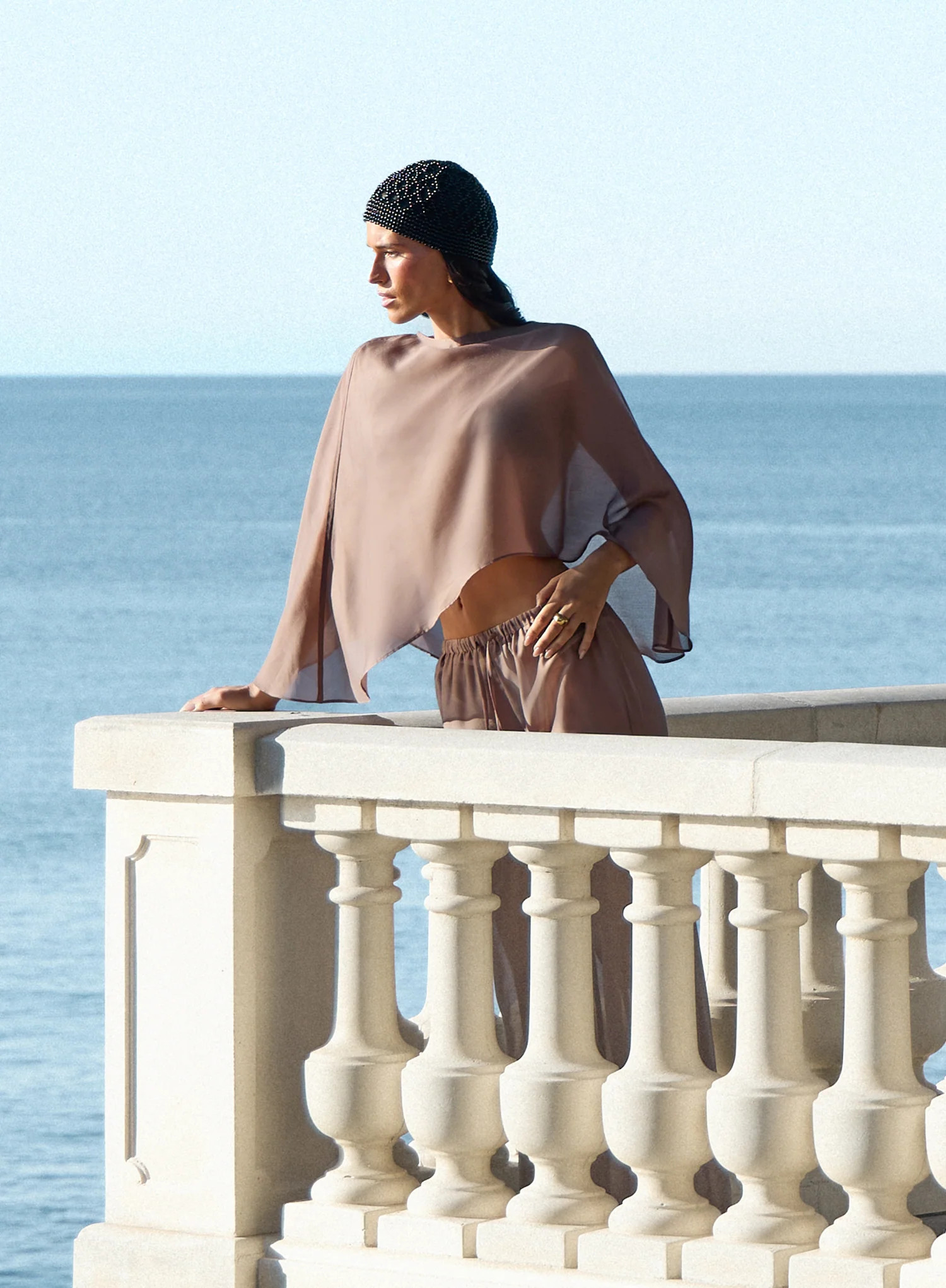 Women's Mocha Sheer Cape Top | Shar | 4th & Reckless | 4th & Reckless