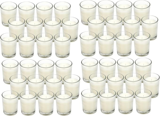 Hosley 48 Pack Ivory Unscented Clear Glass Filled Votive Candles. Hand Poured Wax Candle Ideal Gi... | Amazon (US)
