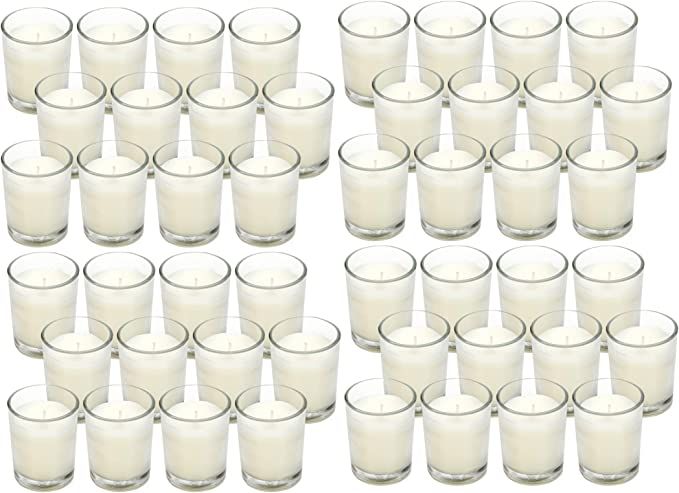 Hosley 48 Pack Ivory Unscented Clear Glass Filled Votive Candles. Hand Poured Wax Candle Ideal Gi... | Amazon (US)