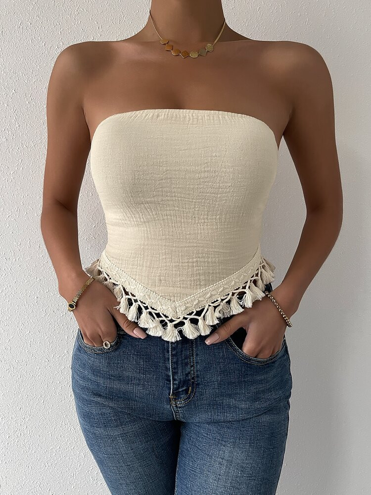 Solid Fringe Hem Tube Top | SHEIN