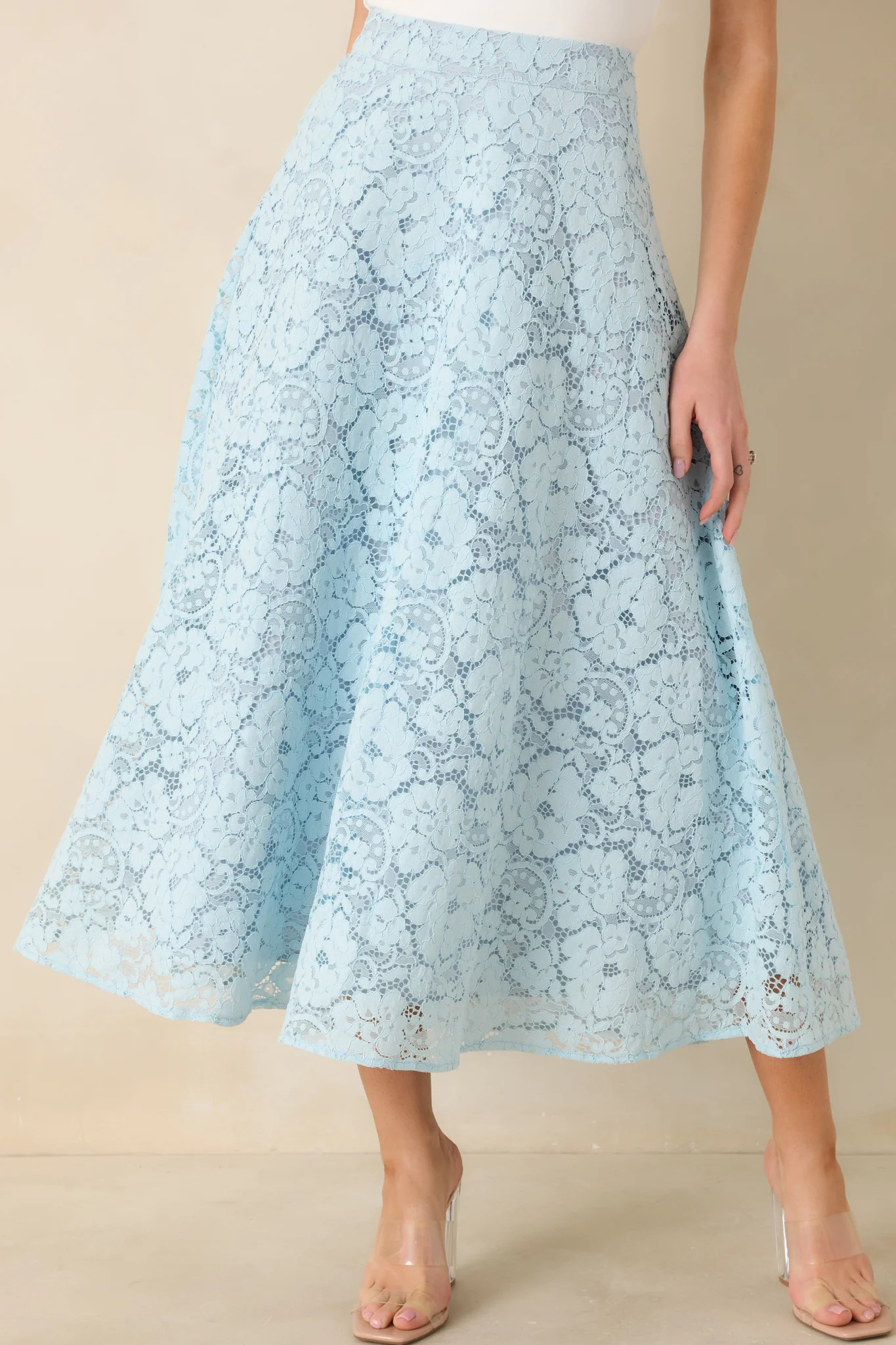 Soft Daylight Light Blue Guipure Maxi Skirt | Red Dress