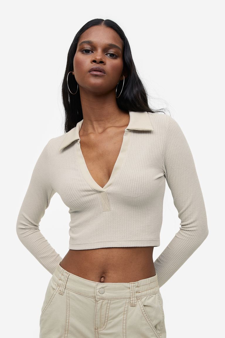 Ribbed Top with Collar | H&M (US)