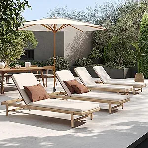 Christopher Knight Home Brolen Acacia Wood Chaise Lounge Chair Outdoor Set of 4, Patio Outdoor Ch... | Amazon (US)