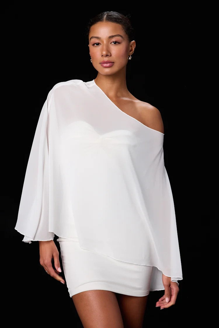 Maverly White Ponte Knit Cape Sleeve Mini Dress | Lulus