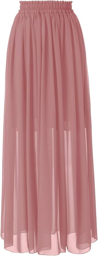 Topdress Women's Long Beach Skirt Elastic Waistband Chiffon Maxi Skirts Maternity Outfits | Amazon (US)