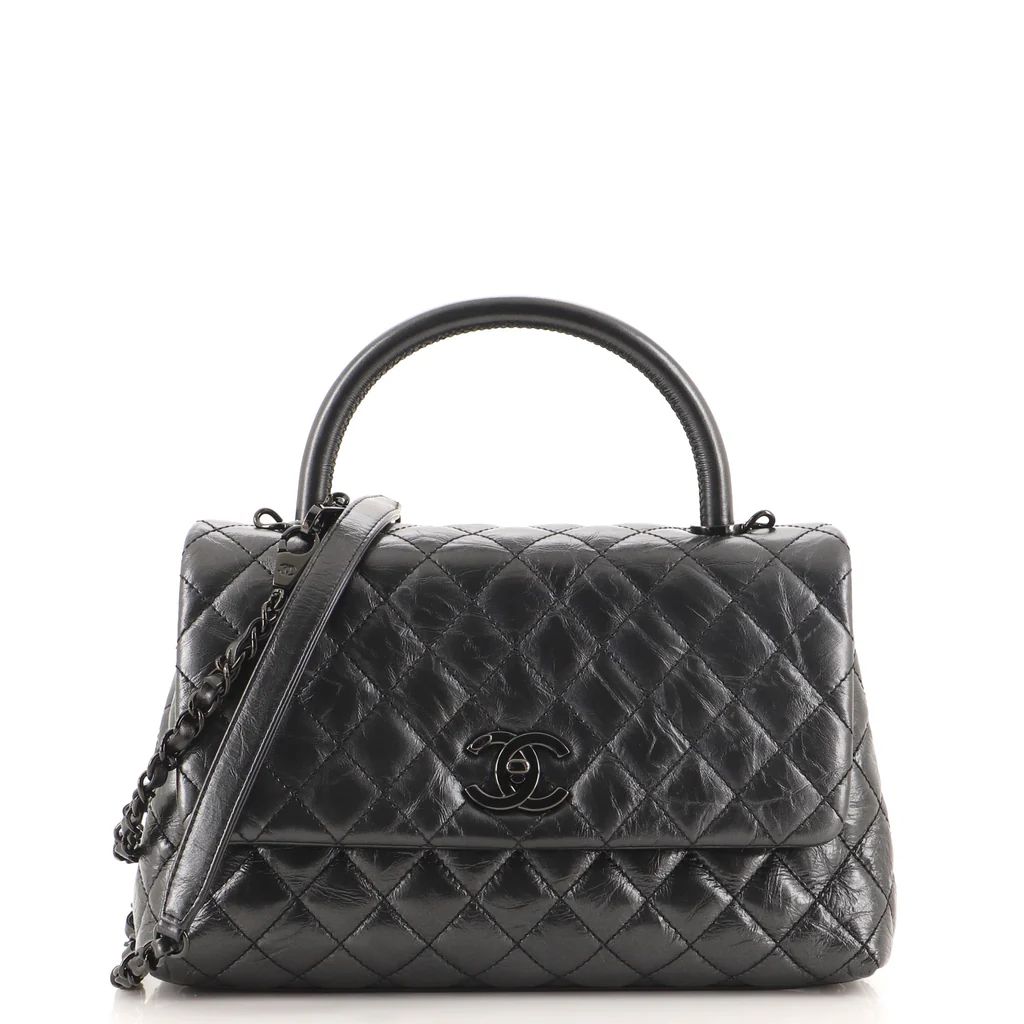 Chanel So Black Coco Top Handle Bag Quilted Aged Calfskin 1295651 | Rebag