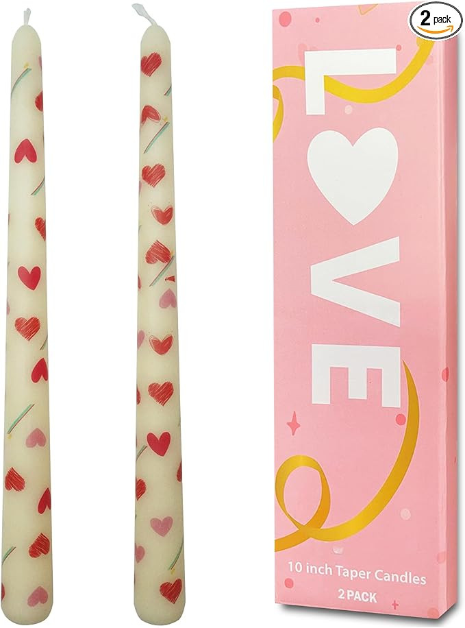 Ivory Taper Candles Set of 2, 10 inch Ivory Tall Candle, Unscented Heart Patterns Candlesticks, L... | Amazon (US)