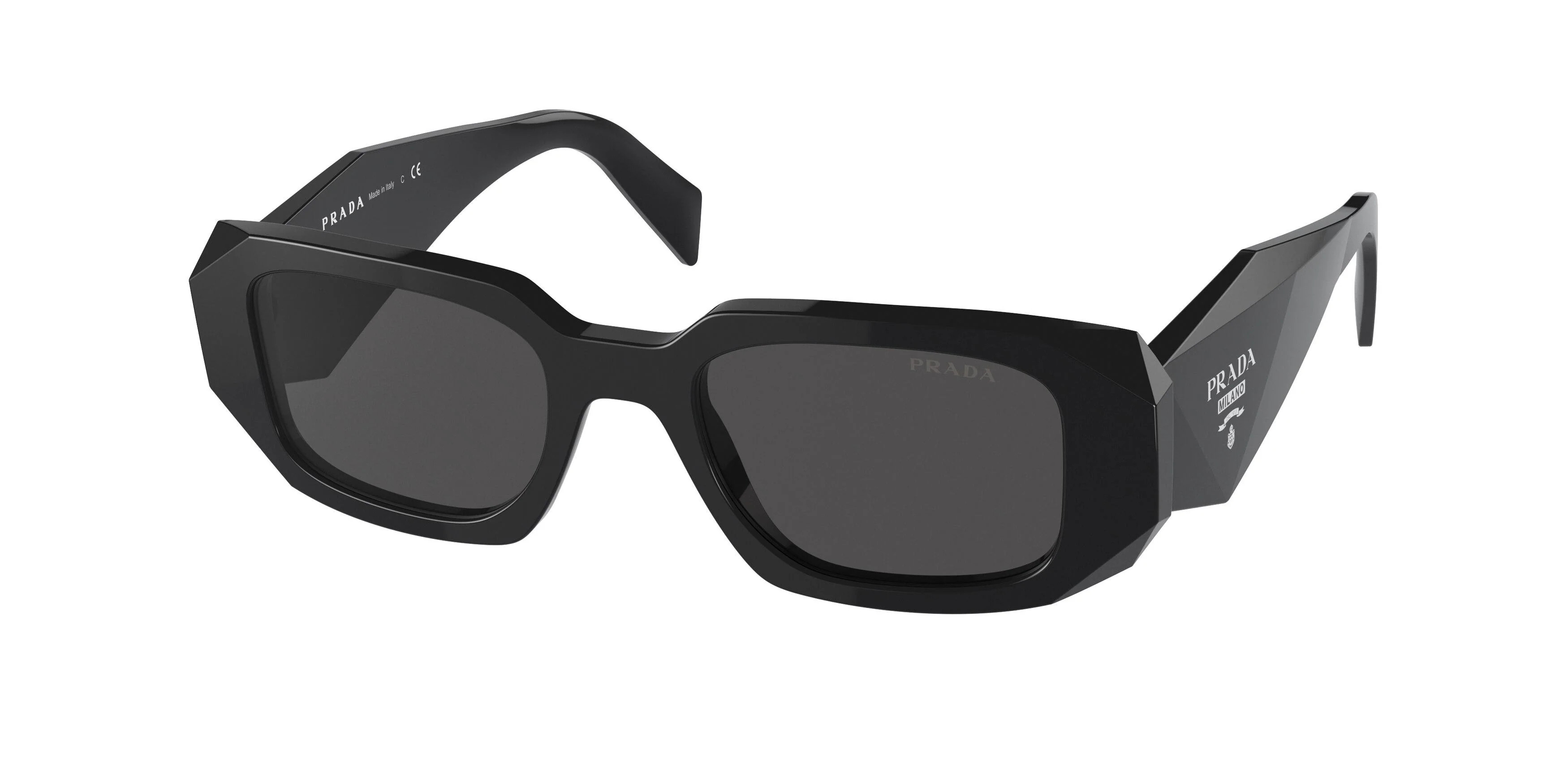 Prada 17WSF Sunglasses 1AB5S0 - Black - Dark Grey Women Black Rectangle | Designer Optics