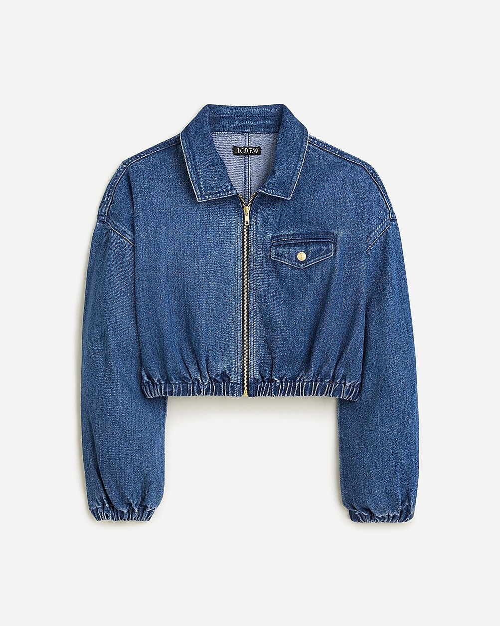 Cropped bomber jacket in drapey denim | J. Crew US