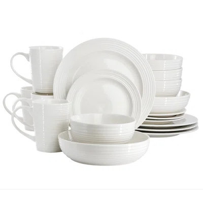 Ebern Designs Nikki 18 Piece Ribbed White Porcelain Dinnerware and Serving Bowl Set | Wayfair North America