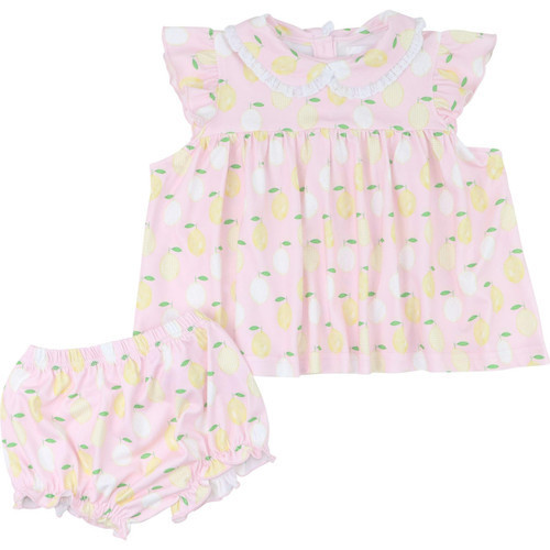 Pink And Yellow Lemon Print Knit Diaper Set | Cecil and Lou