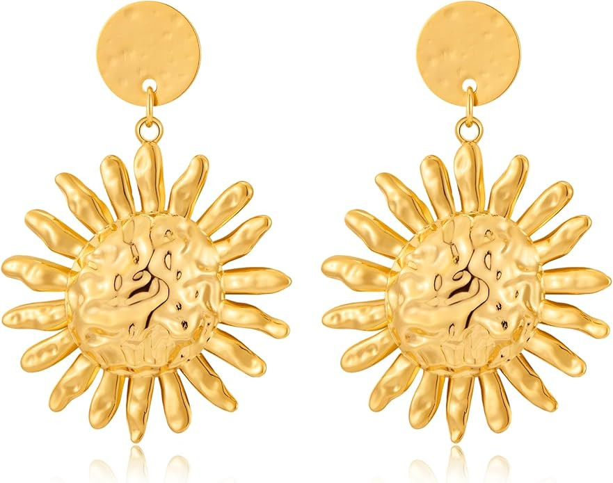 Gold/Silver Sun Dangle Earrings for Women Trendy Round Earrings Statement Earrings Vintage Boho E... | Amazon (US)