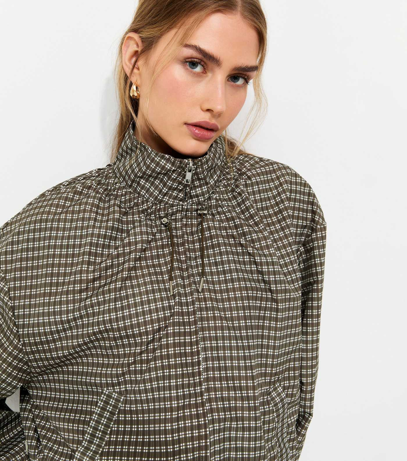 Brown Check High Neck  Zip Through Jacket | New Look | New Look (UK)