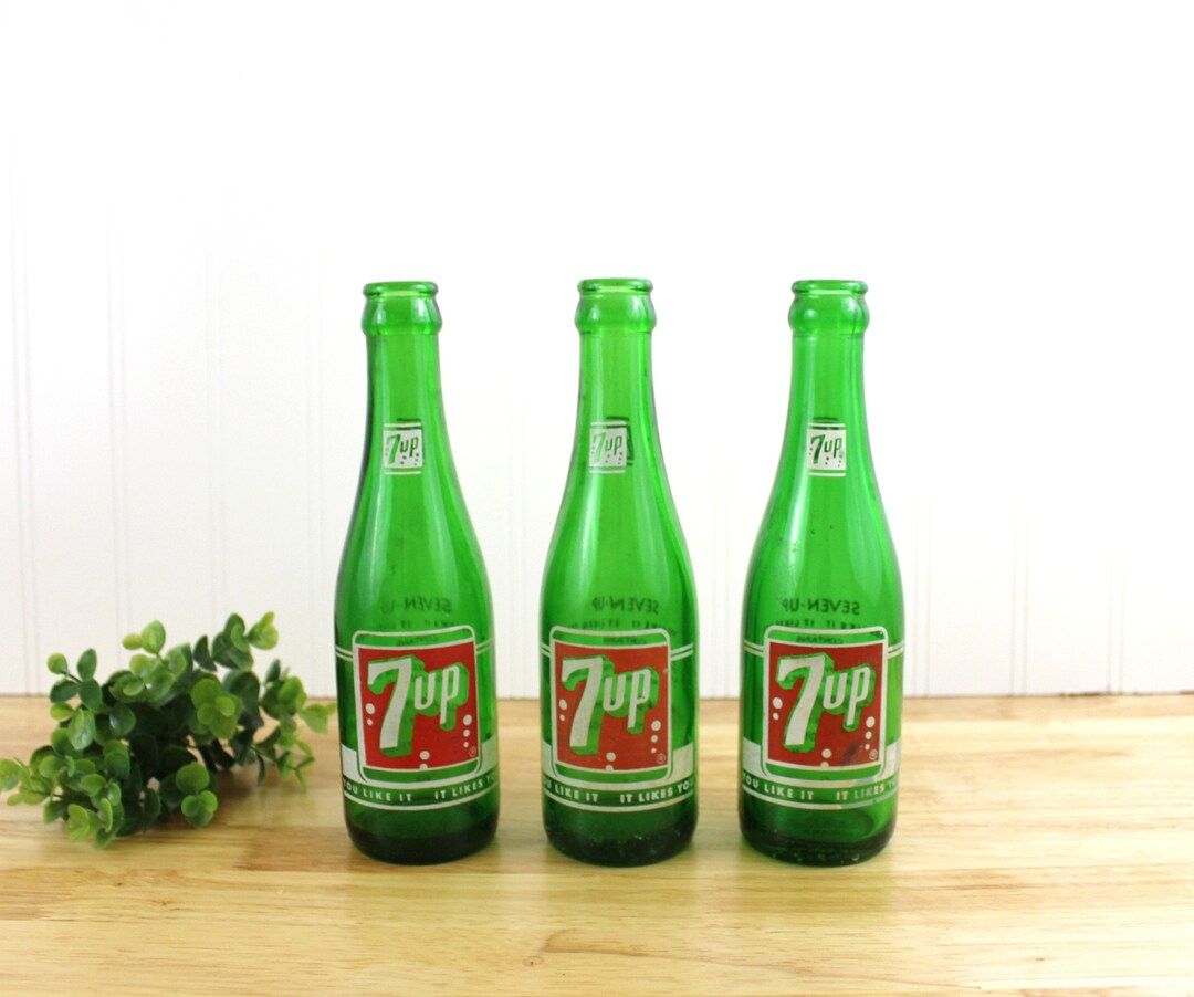 3 Vintage 7up Soda Bottles / Green Glass Soda Bottles / Vintage Advertising Soda Pop Beverages / ... | Etsy (US)
